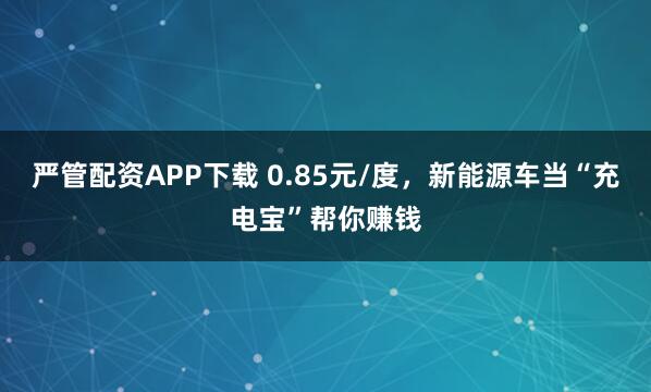 严管配资APP下载 0.85元/度，新能源车当“充电宝”帮你赚钱