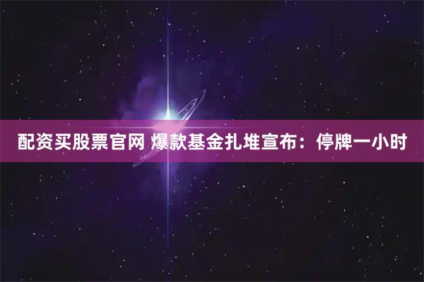 配资买股票官网 爆款基金扎堆宣布：停牌一小时